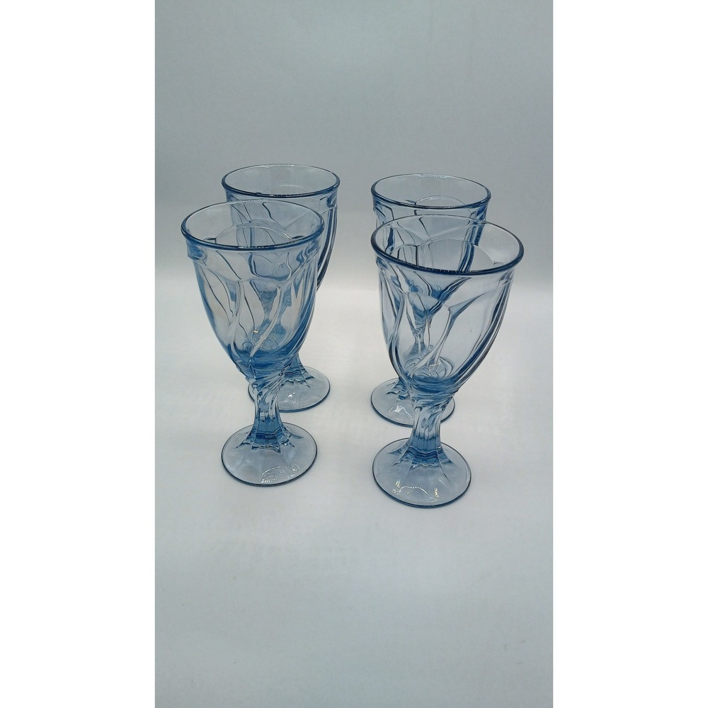 Lot of 4 Blue Swirl Water Goblets Drinking Glasses